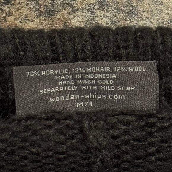 Wooden Ships Poncho Cowl Neck Mohair Wool Asymmetrical Boho Cozy Gray Brown M/L - Picture 4 of 6